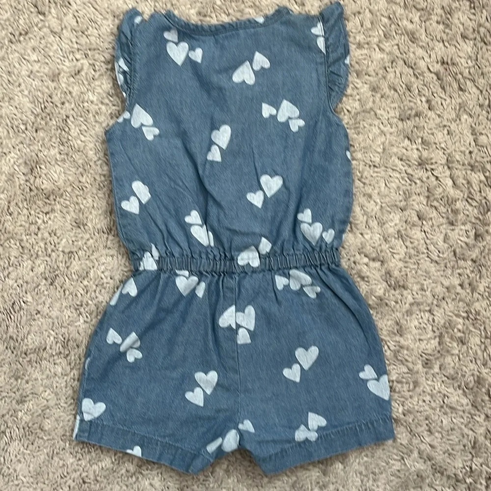 Carters lightweight chambray romper SZ 18mos. Heart imprints. Snap crotch